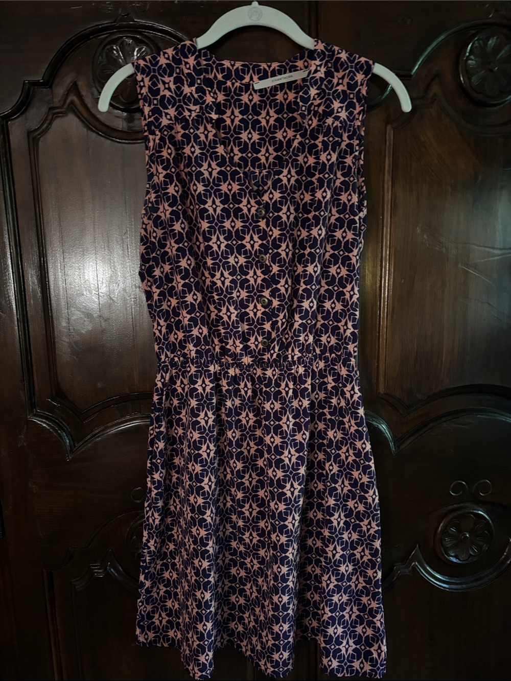 41 Hawthorn Navy and Pink Geometric Midi Dress
